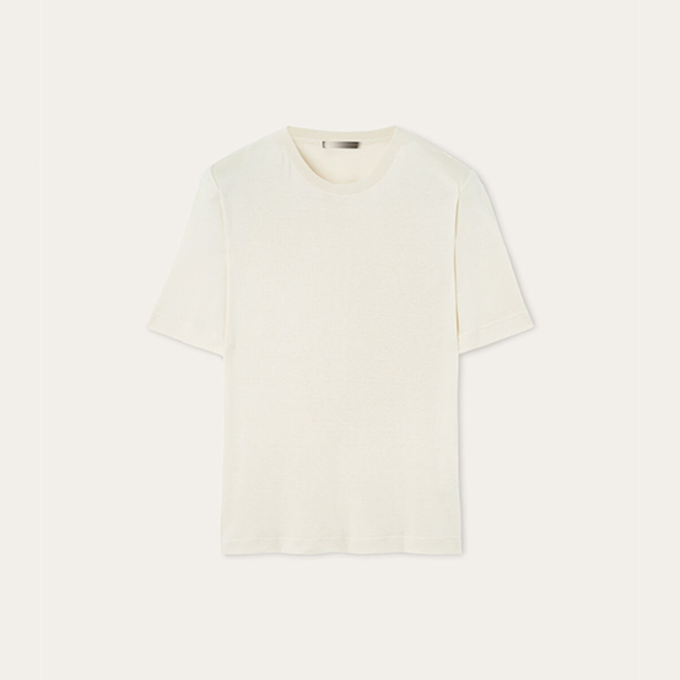 loro piana crew neck short sleeve silk cotton blended knit t-shirt